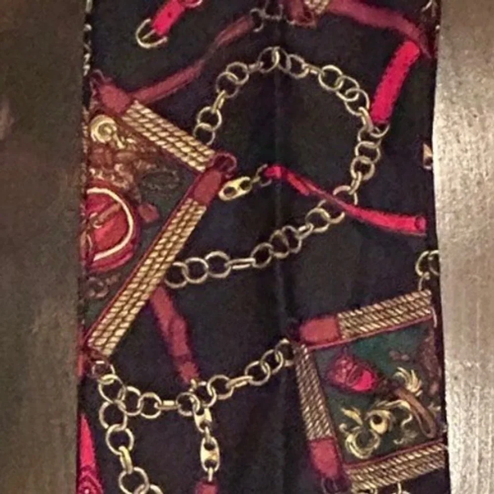 Vintage 90s Equestrian Chain Scarf Navy Blue Horse Girl Old Money Dark Academia